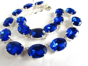 Sapphire Blue Crystal Riviere Necklace - Medium Oval