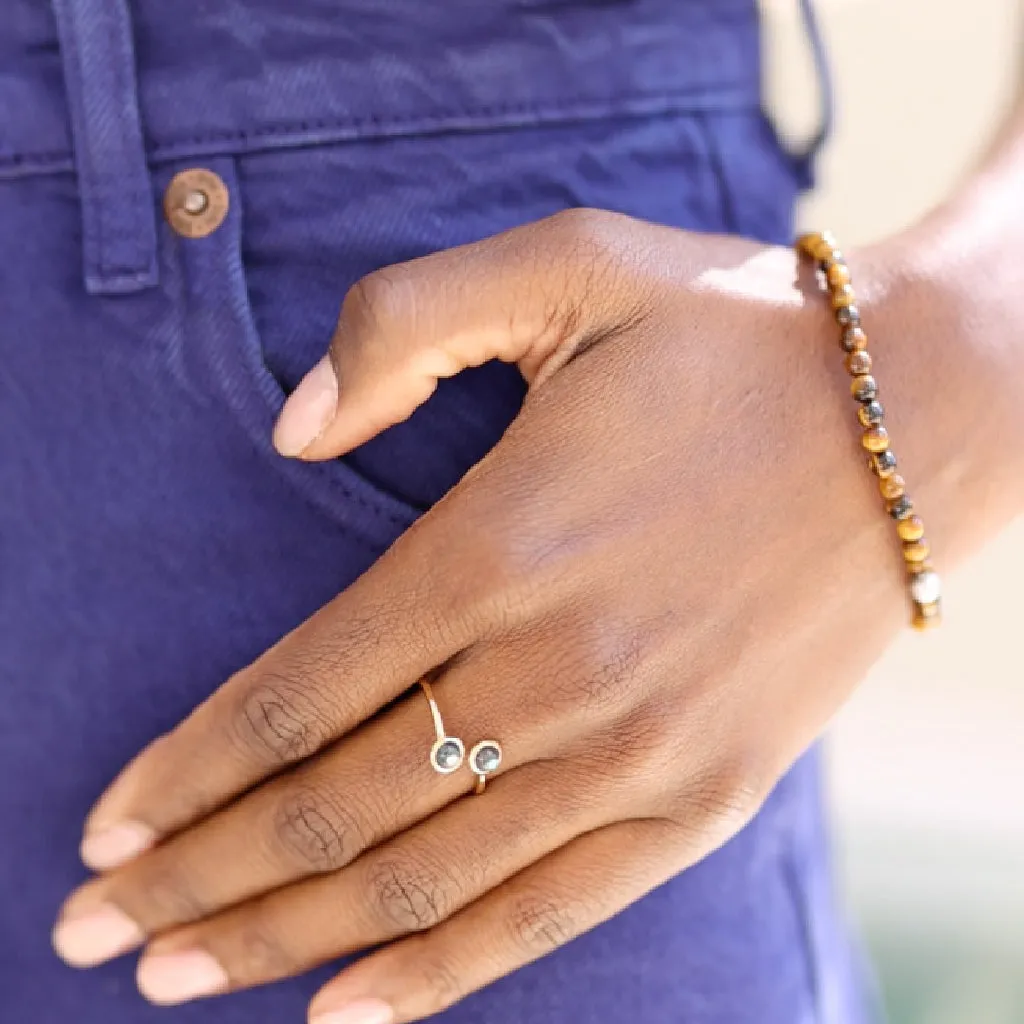 Single Super Skinny Bead with Meteorite Bracelet - Tiger Eye