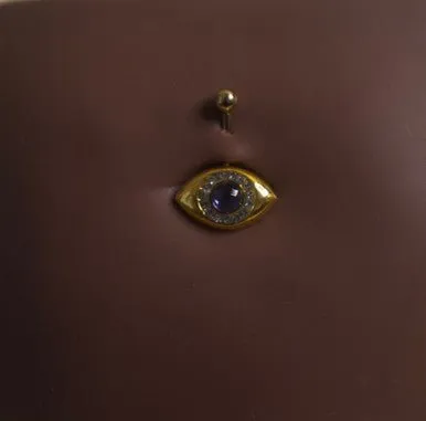 Steel Blue Eye Gem Navel Belly Button Ring