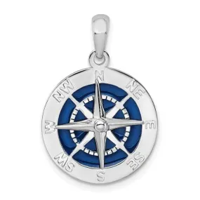 STERLING SILVER BLUE ENAMEL COMPASS PENDANT