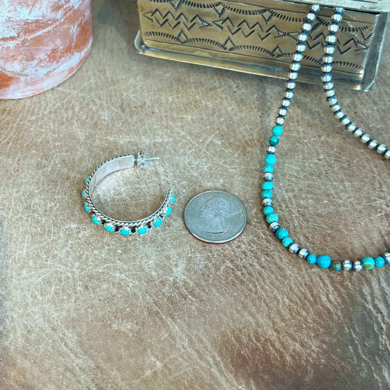 Sterling Silver Hoops with Turquoise