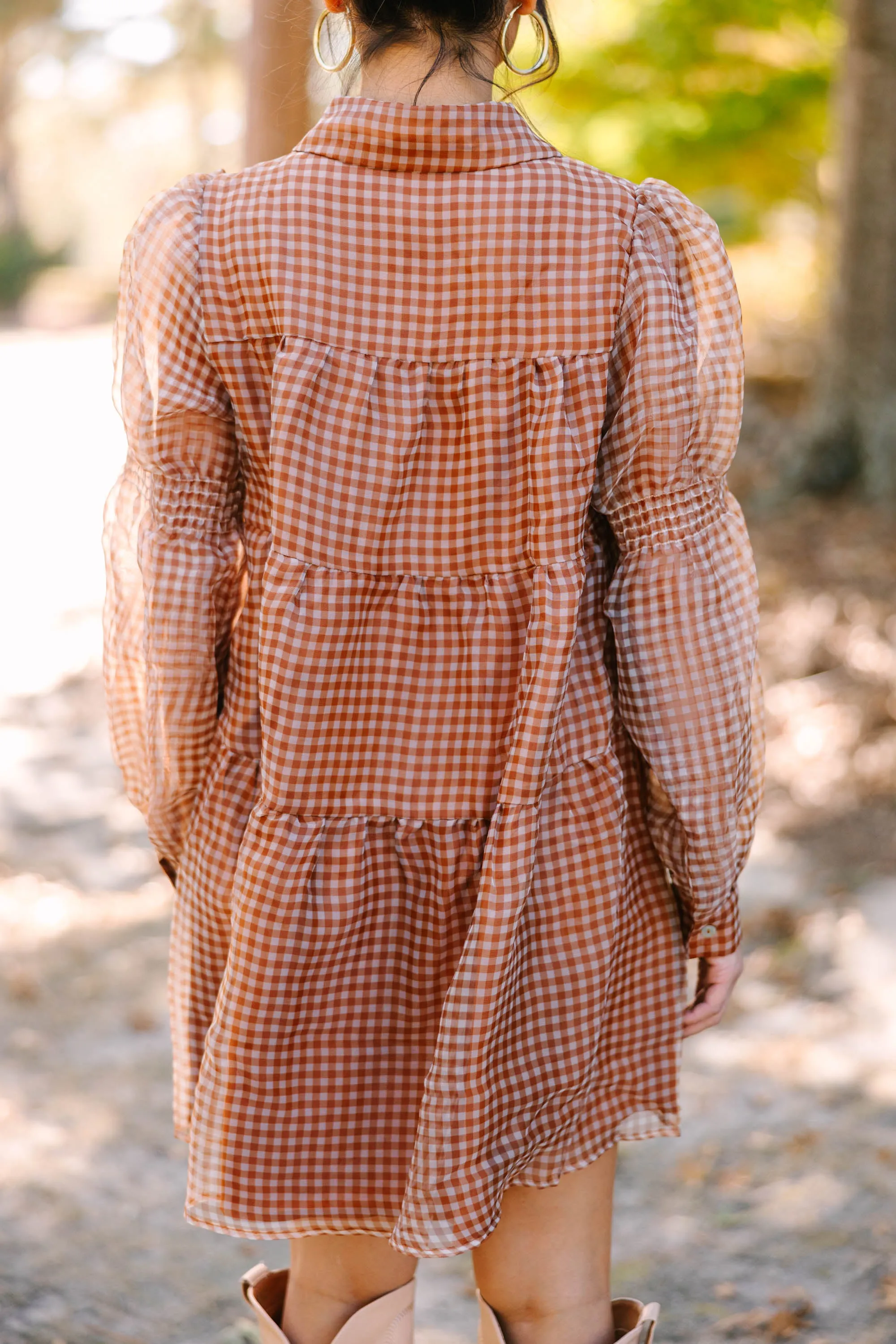 Take The Leap Butterscotch Brown Plaid Dress