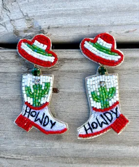 The Christmas Sombrero Cactus Boot Earrings