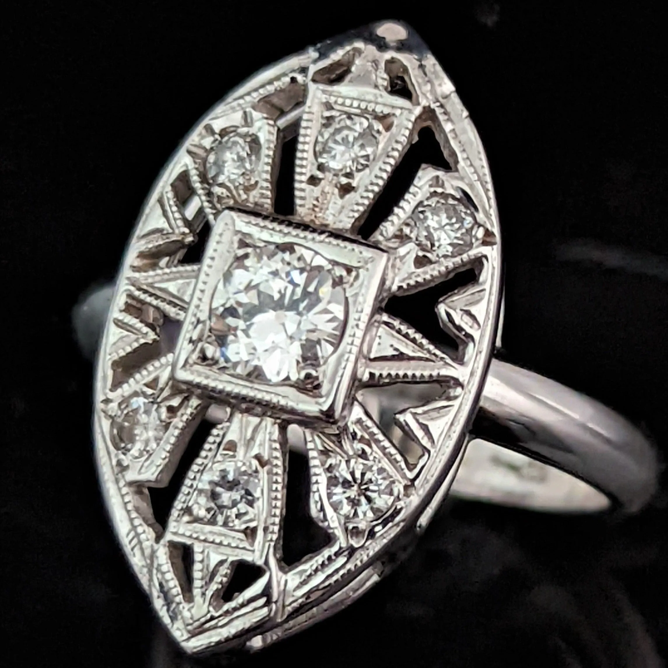 The Joinville - Vintage Diamond 14k Gold Navette Cocktail Ring