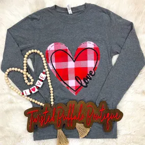 {THIS MAGIC MOMENT} Love Plaid Heart Gray Long-Sleeve Crew Neck Tee