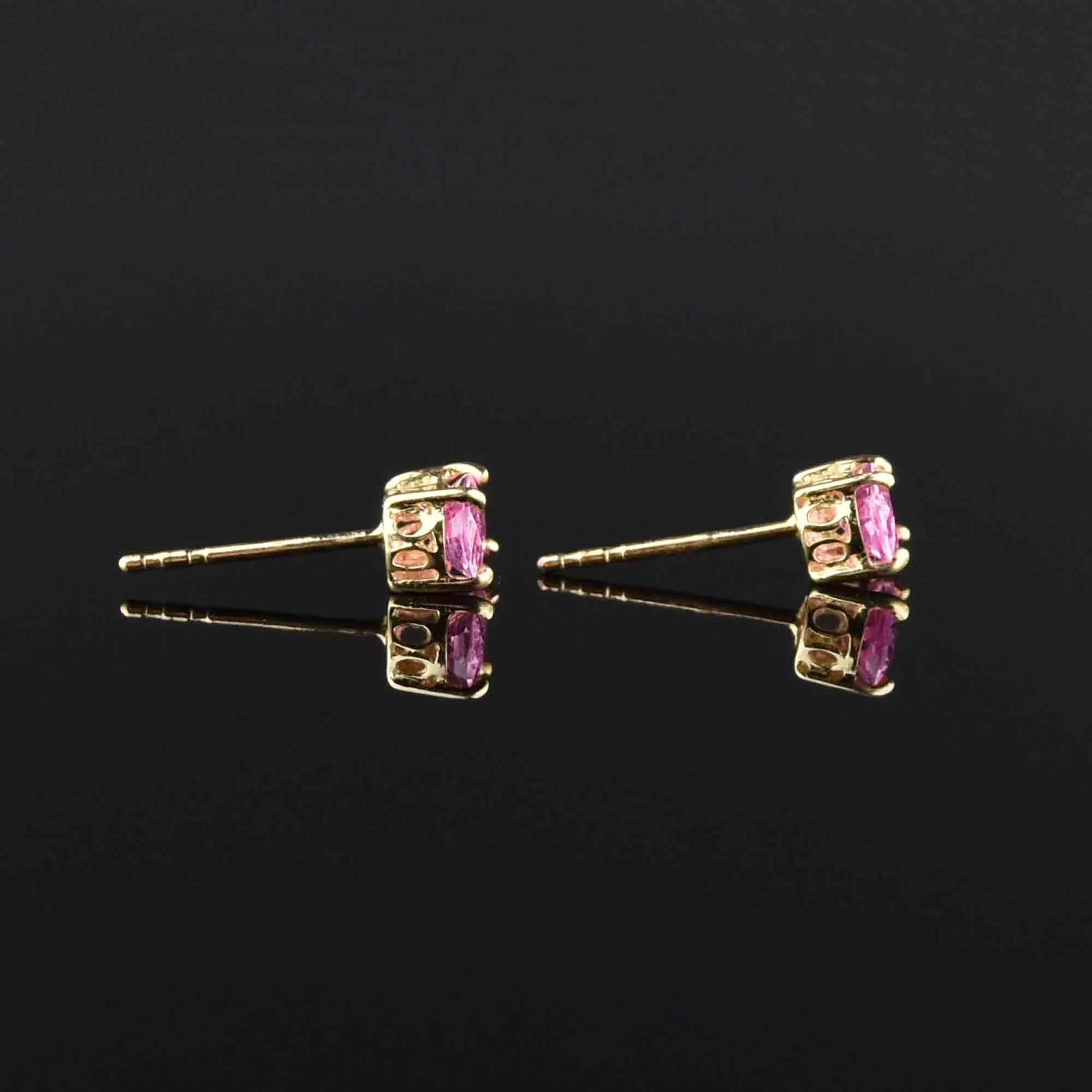 Vintage 14K Gold Pink Sapphire Stud Earrings