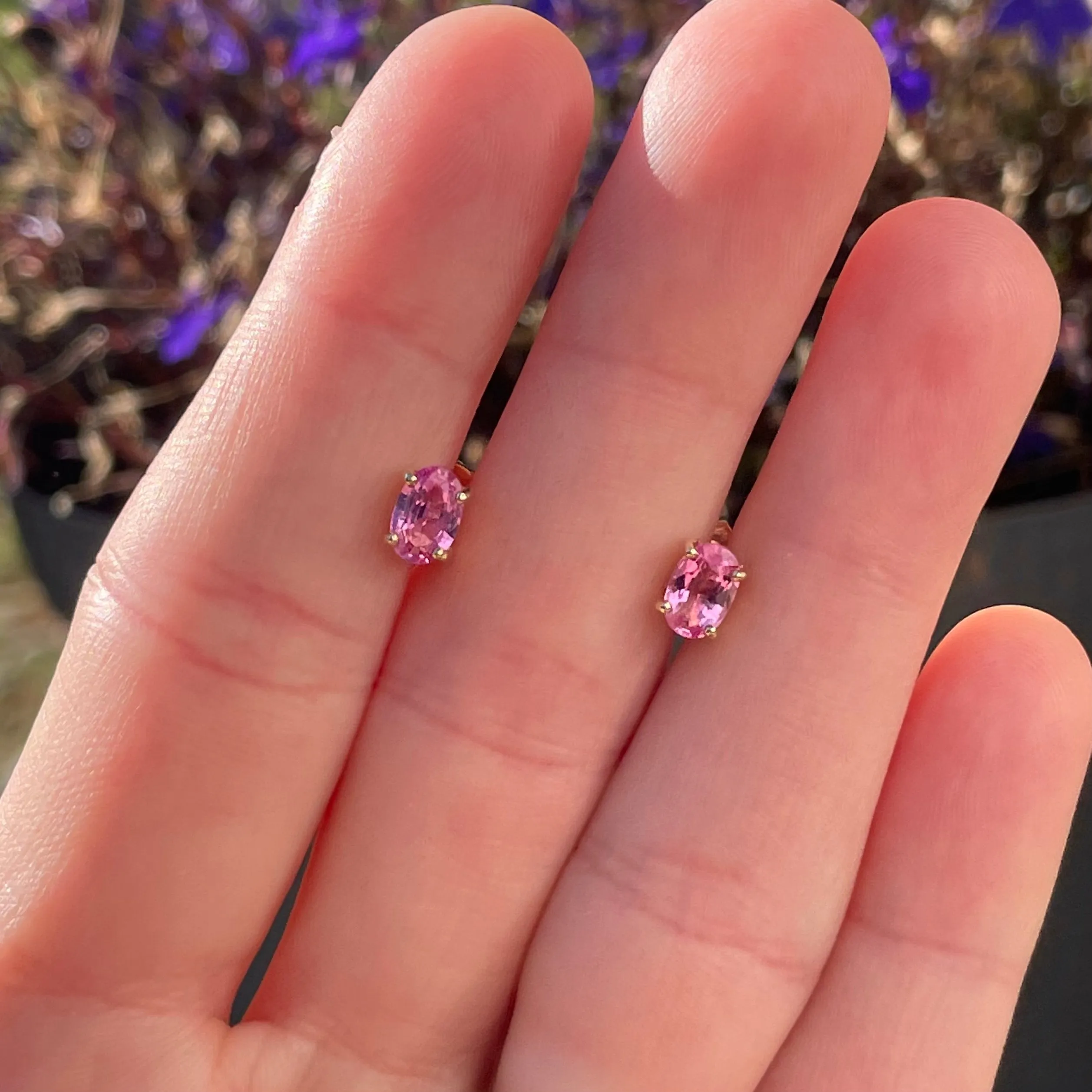 Vintage 14K Gold Pink Sapphire Stud Earrings