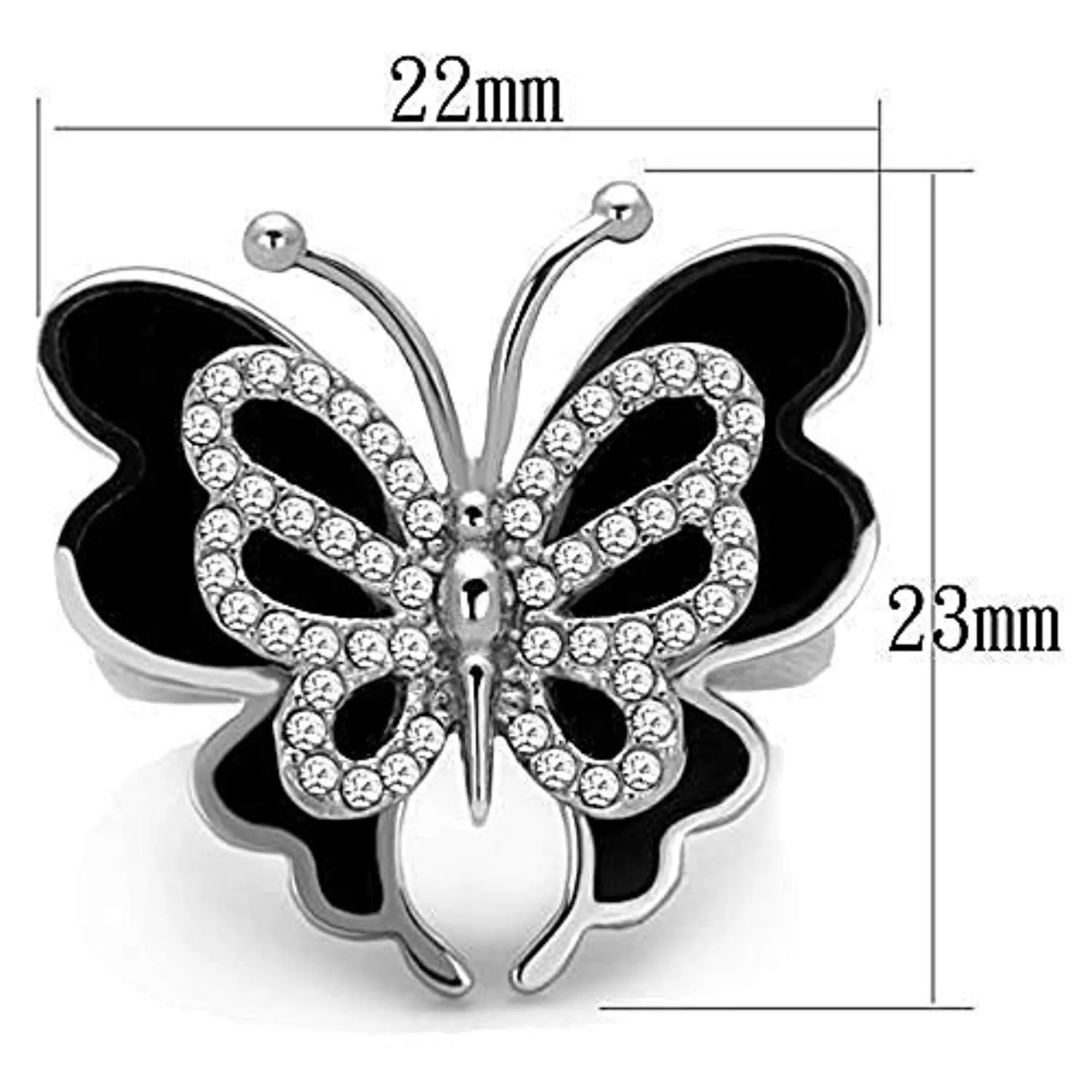 WildKlass Stainless Steel Ring High Polished (no Plating) Women Top Grade Crystal Clear with Butterfly