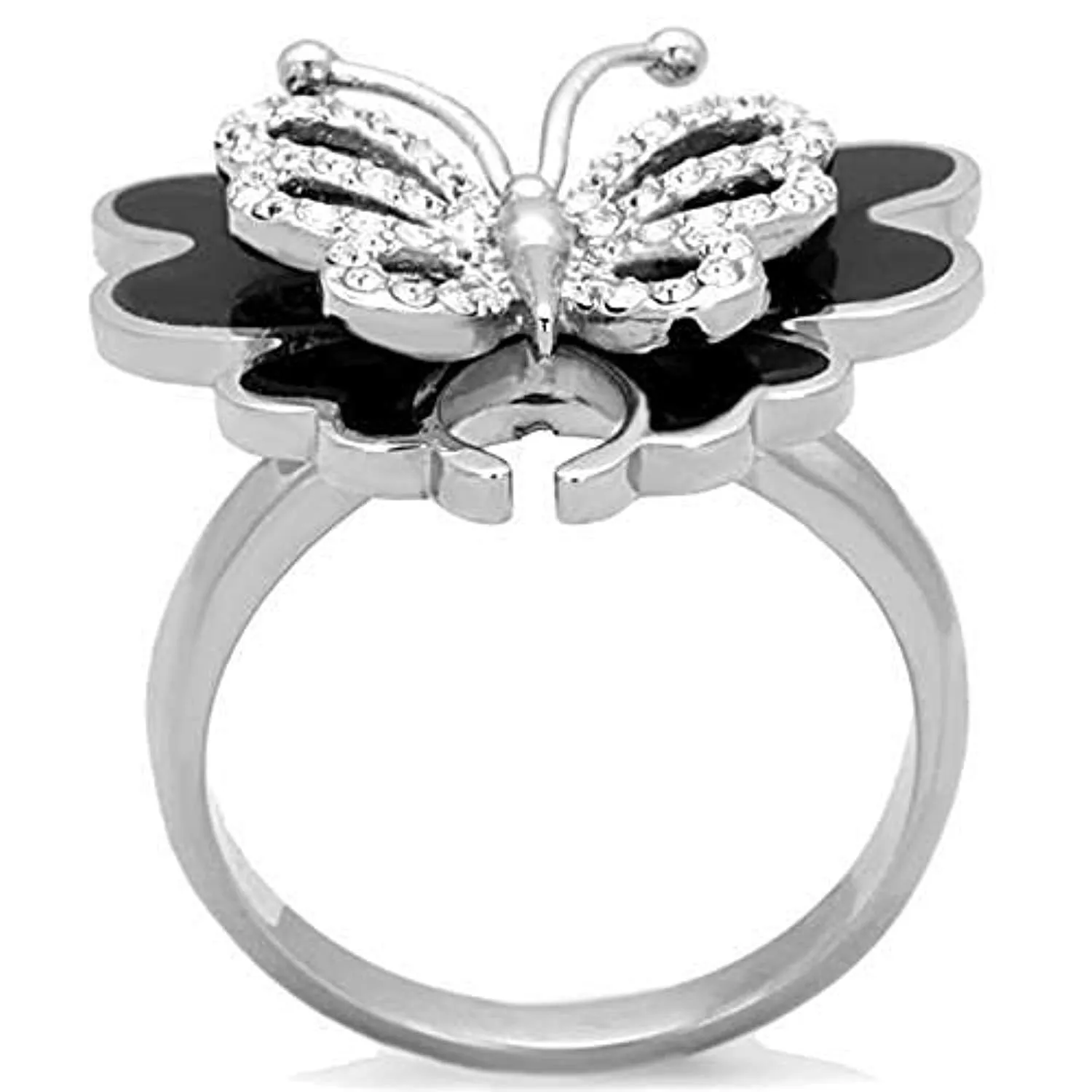 WildKlass Stainless Steel Ring High Polished (no Plating) Women Top Grade Crystal Clear with Butterfly