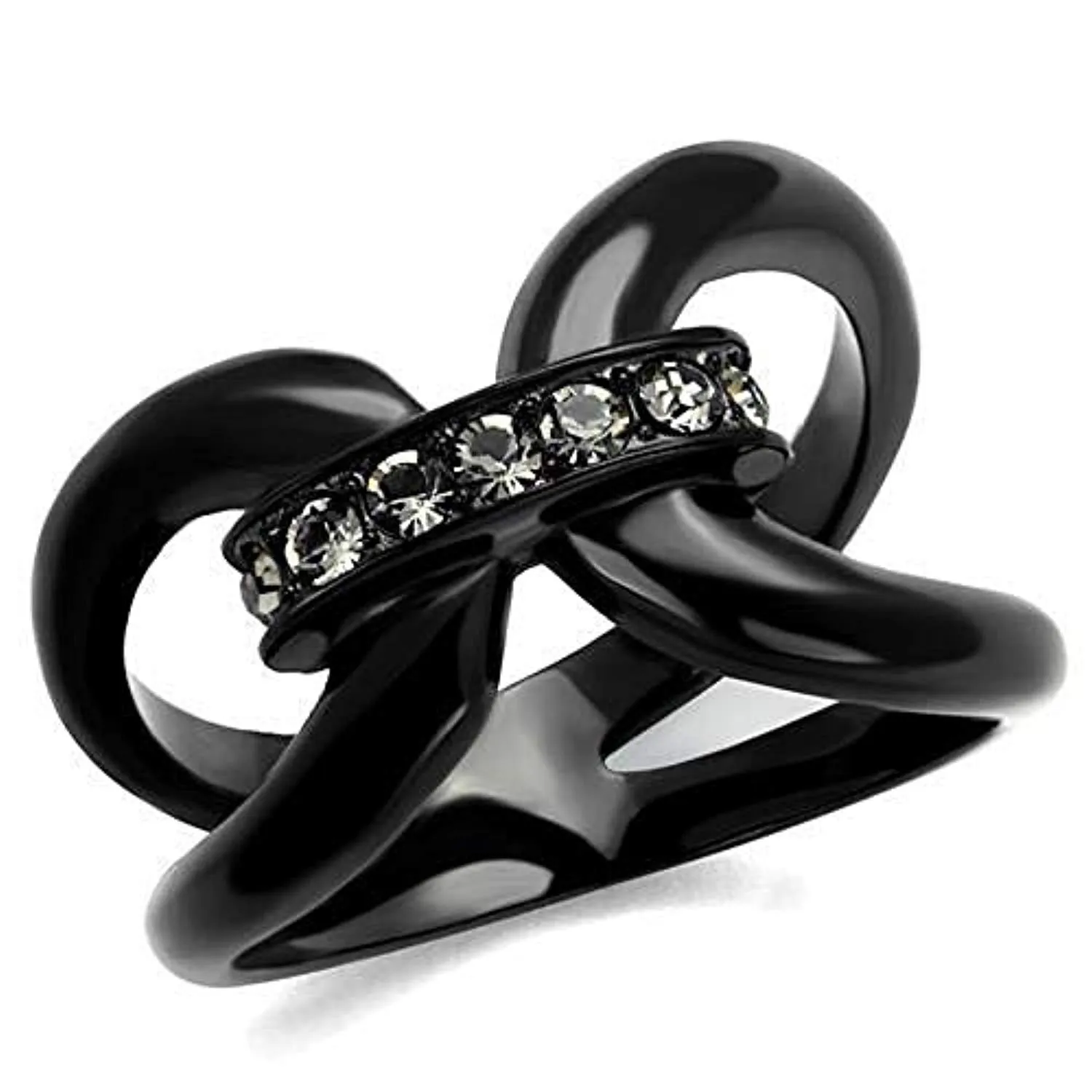 WildKlass Stainless Steel Ring IP Black Women Top Grade Crystal Black Diamond