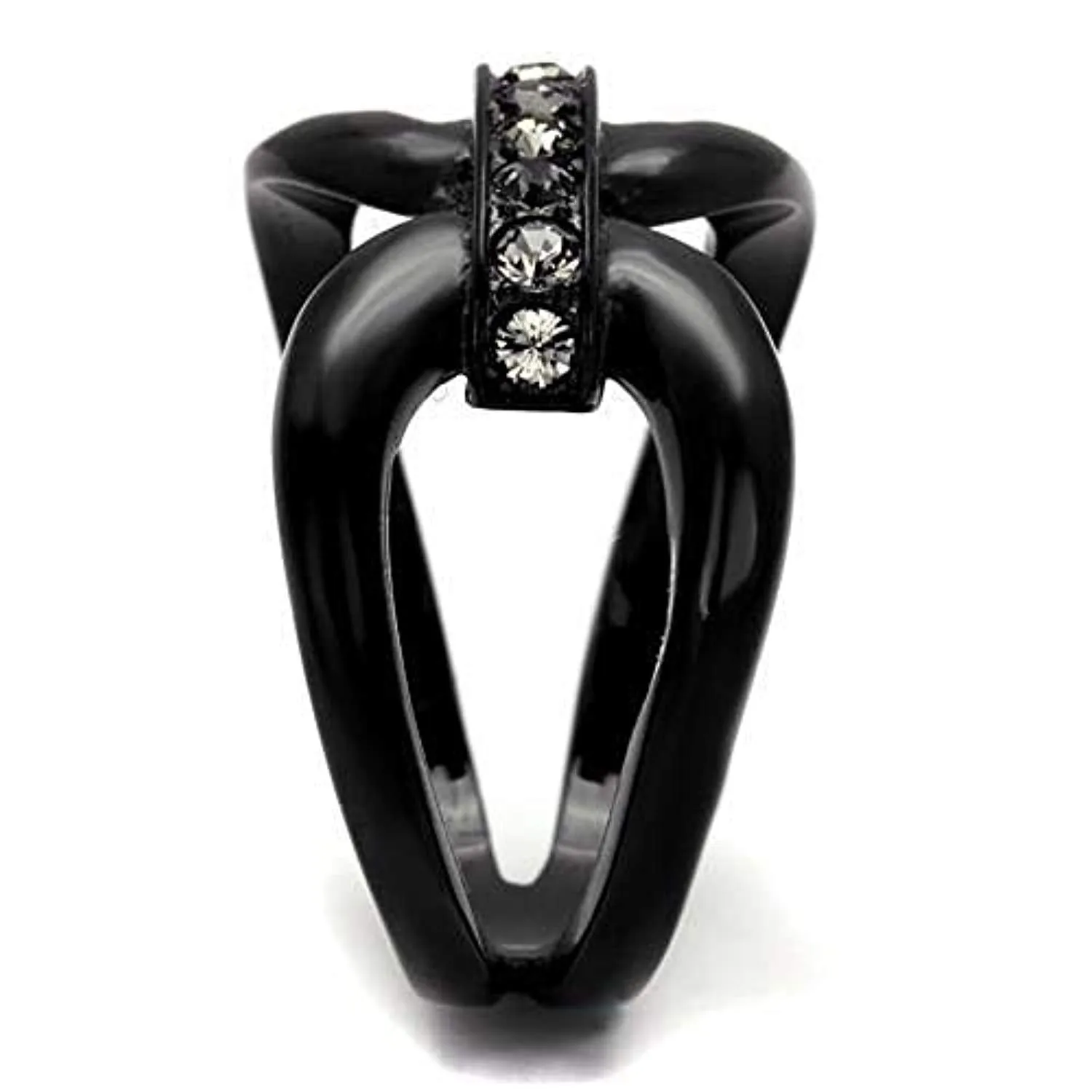 WildKlass Stainless Steel Ring IP Black Women Top Grade Crystal Black Diamond