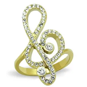 WildKlass Stainless Steel Ring IP Gold Women Top Grade Crystal Clear with Musical Note