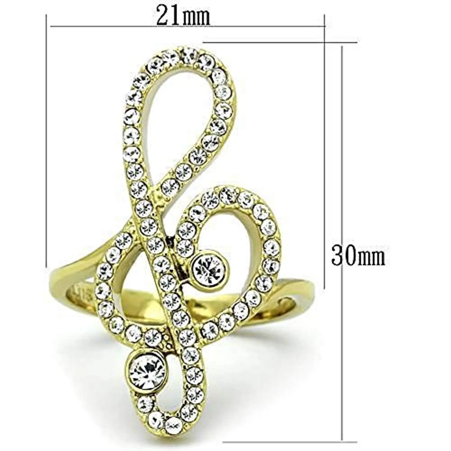 WildKlass Stainless Steel Ring IP Gold Women Top Grade Crystal Clear with Musical Note