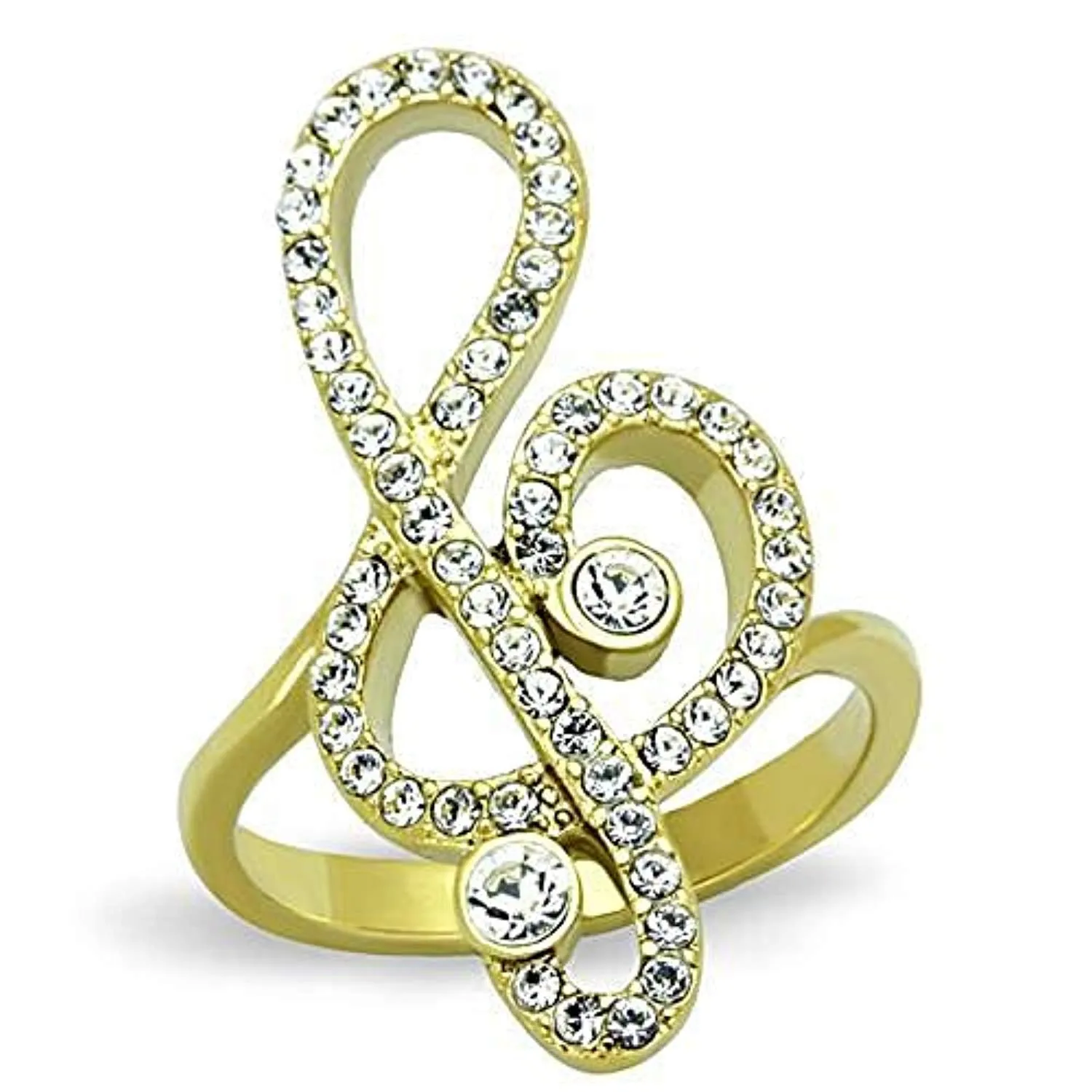 WildKlass Stainless Steel Ring IP Gold Women Top Grade Crystal Clear with Musical Note