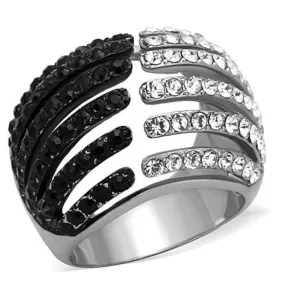 WildKlass Stainless Steel Ring Two-Tone IP Black Women Top Grade Crystal Jet and Black