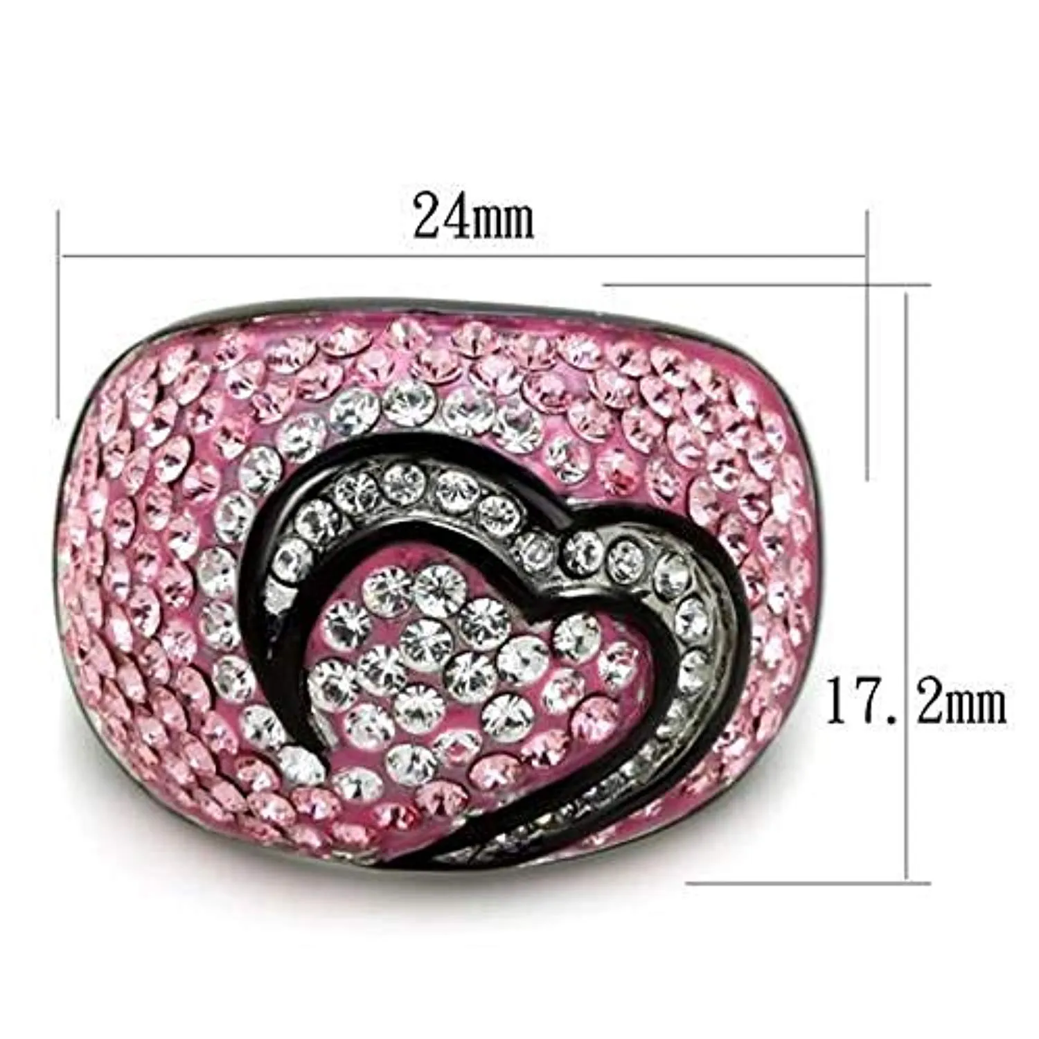 WildKlass Stainless Steel Ring Two-Tone IP Black Women Top Grade Crystal Light Rose