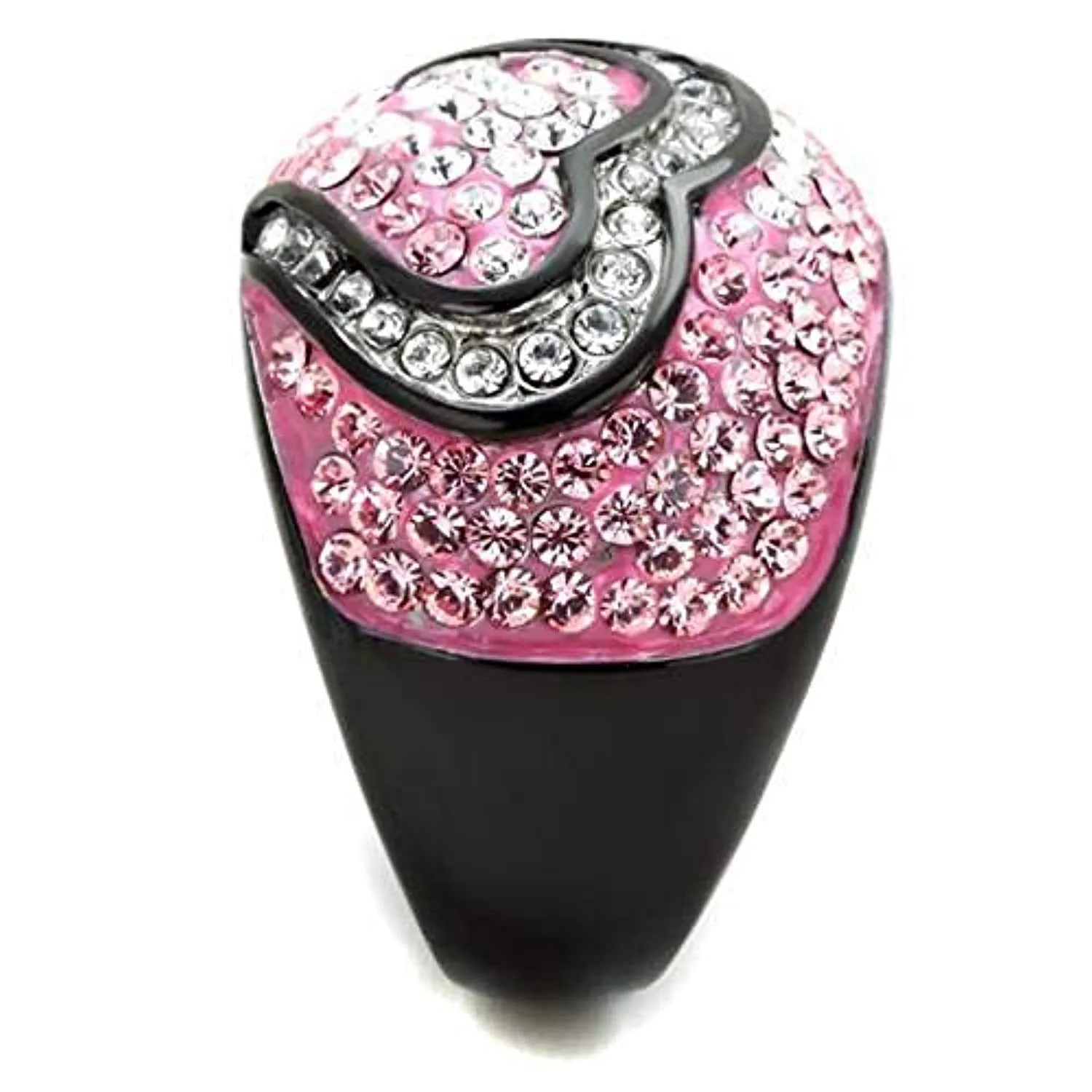 WildKlass Stainless Steel Ring Two-Tone IP Black Women Top Grade Crystal Light Rose