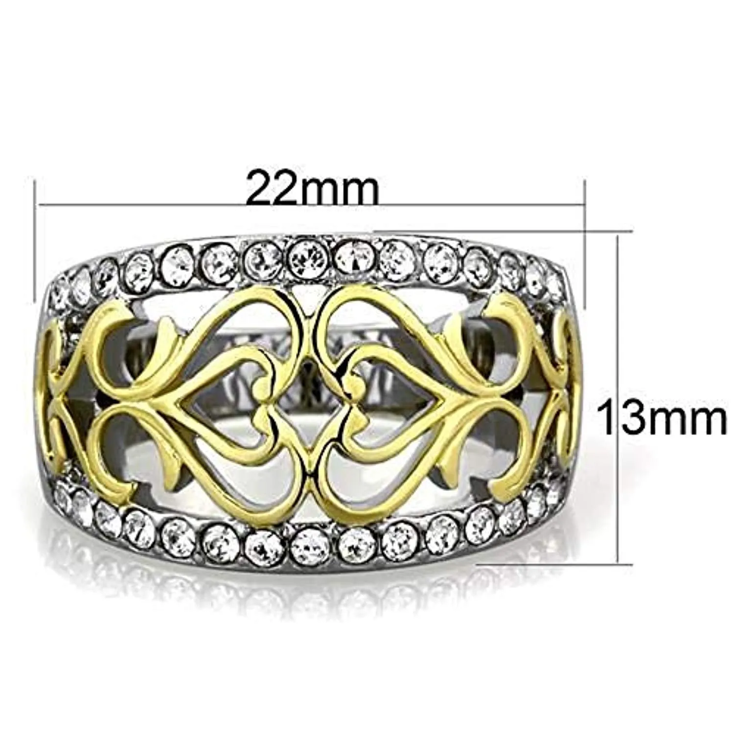 WildKlass Stainless Steel Ring Two-Tone IP Gold Women Top Grade Crystal Clear