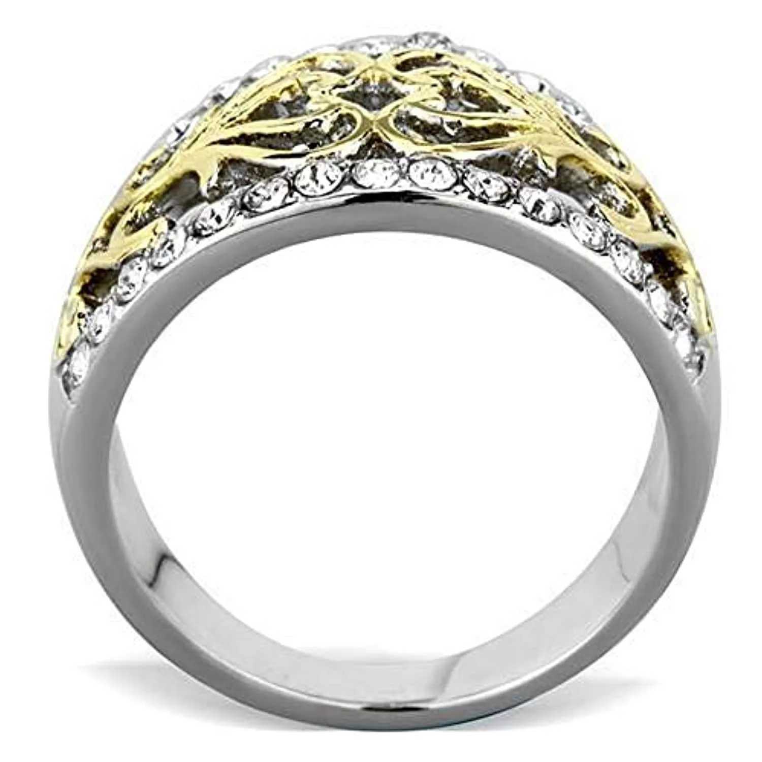 WildKlass Stainless Steel Ring Two-Tone IP Gold Women Top Grade Crystal Clear