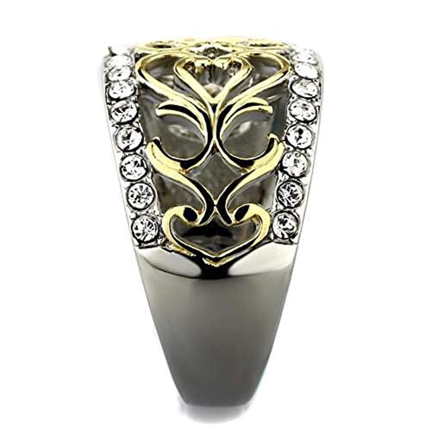 WildKlass Stainless Steel Ring Two-Tone IP Gold Women Top Grade Crystal Clear