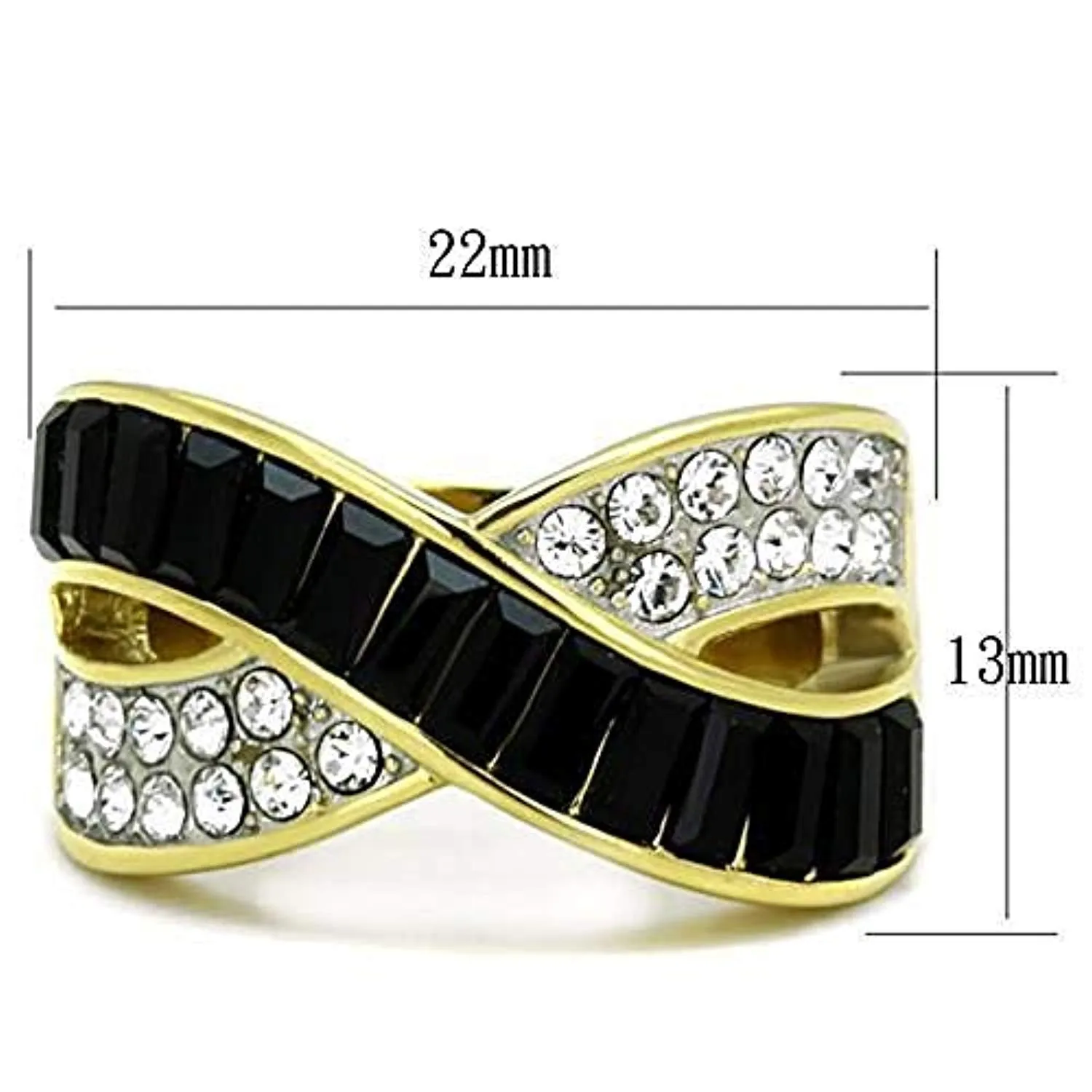 WildKlass Stainless Steel Ring Two-Tone IP Gold Women Top Grade Crystal Jet