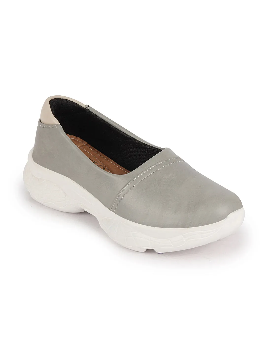 Women Grey Outdoor Fashion Stitched Design Slip On Shoes