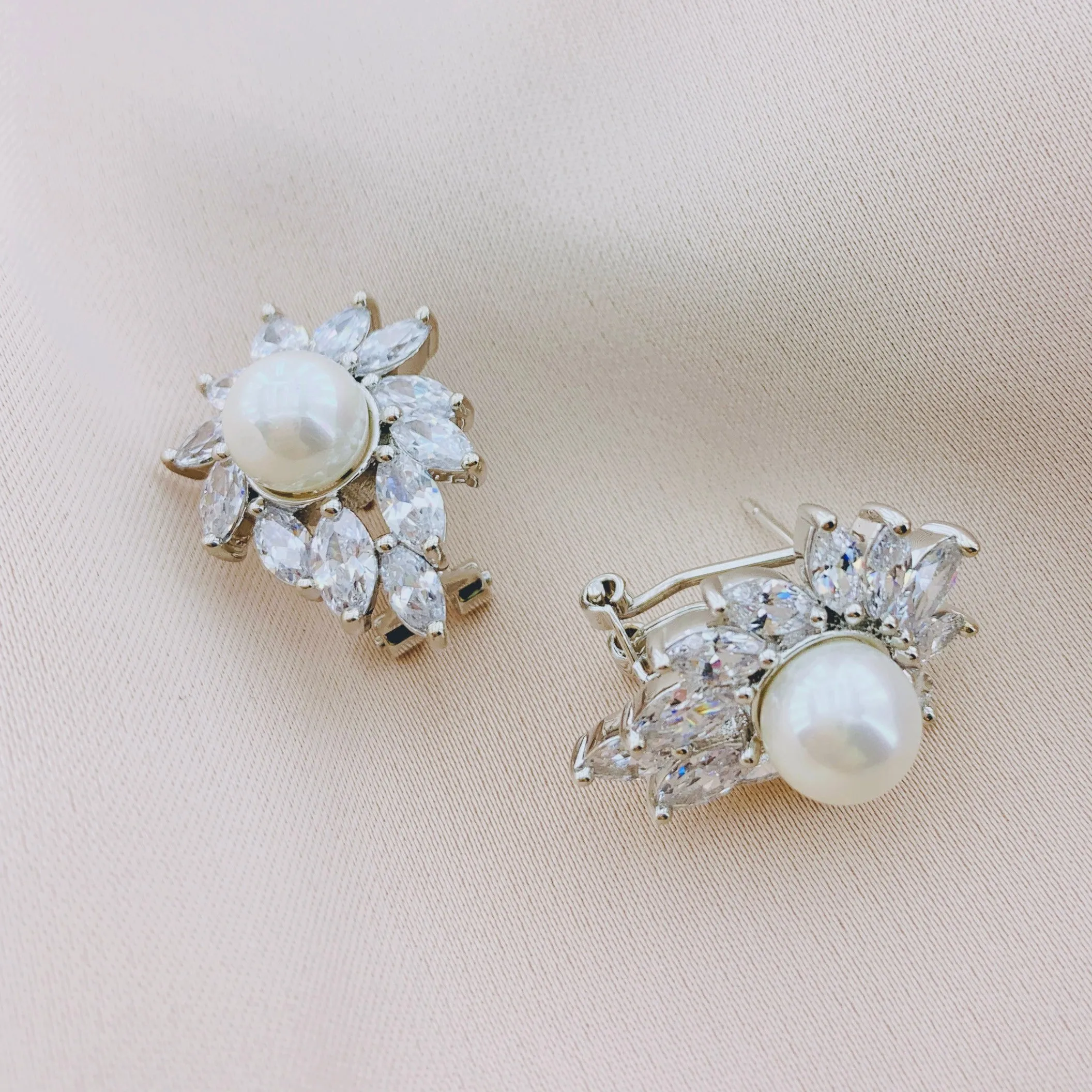 Women's Fashion CZ Pearl Bridal Wedding Earring