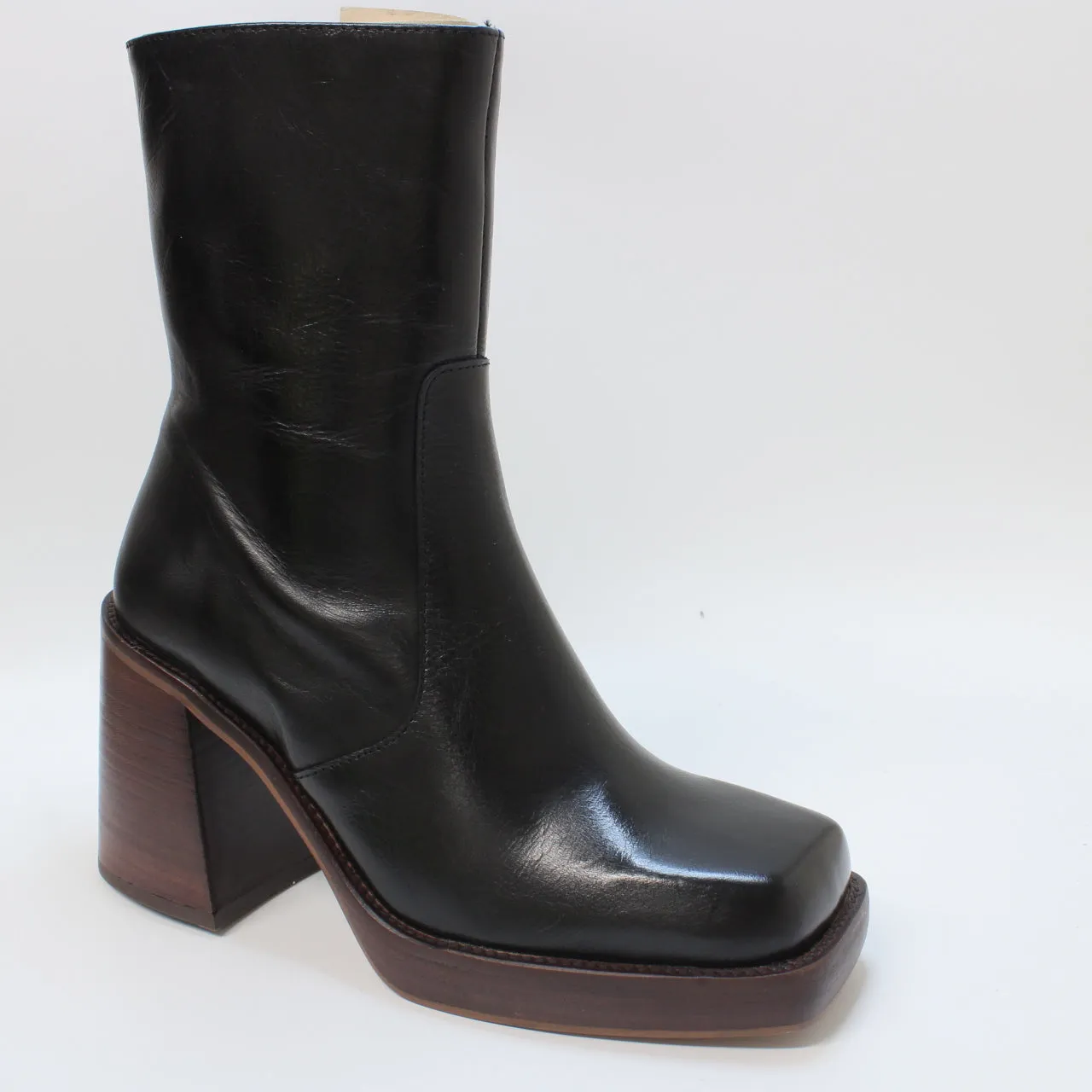 Womens Office Anthem Chunky Platform Block Ankle Boots Black Leather