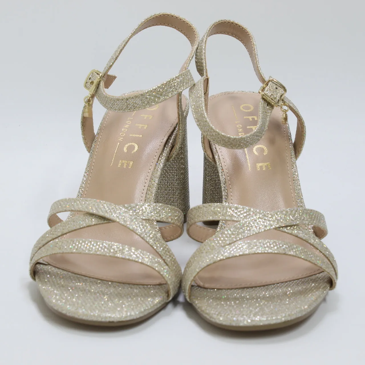 Womens Office Moonstone Two Part Block Heels Gold Lurex